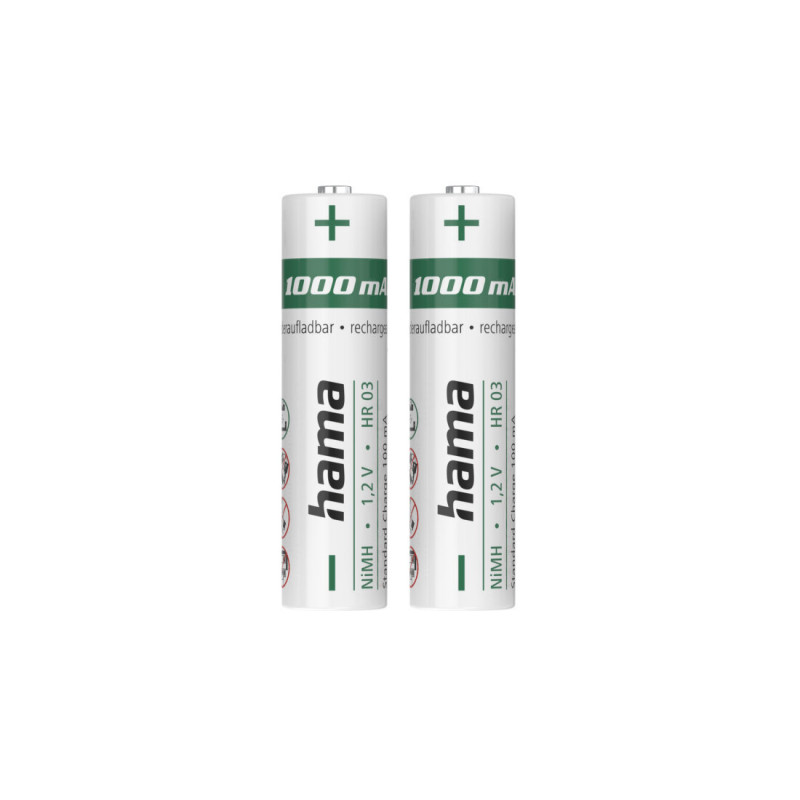 HAMA 00223524 1000mAh AAA Rechargeable Batteries (2-Pack)