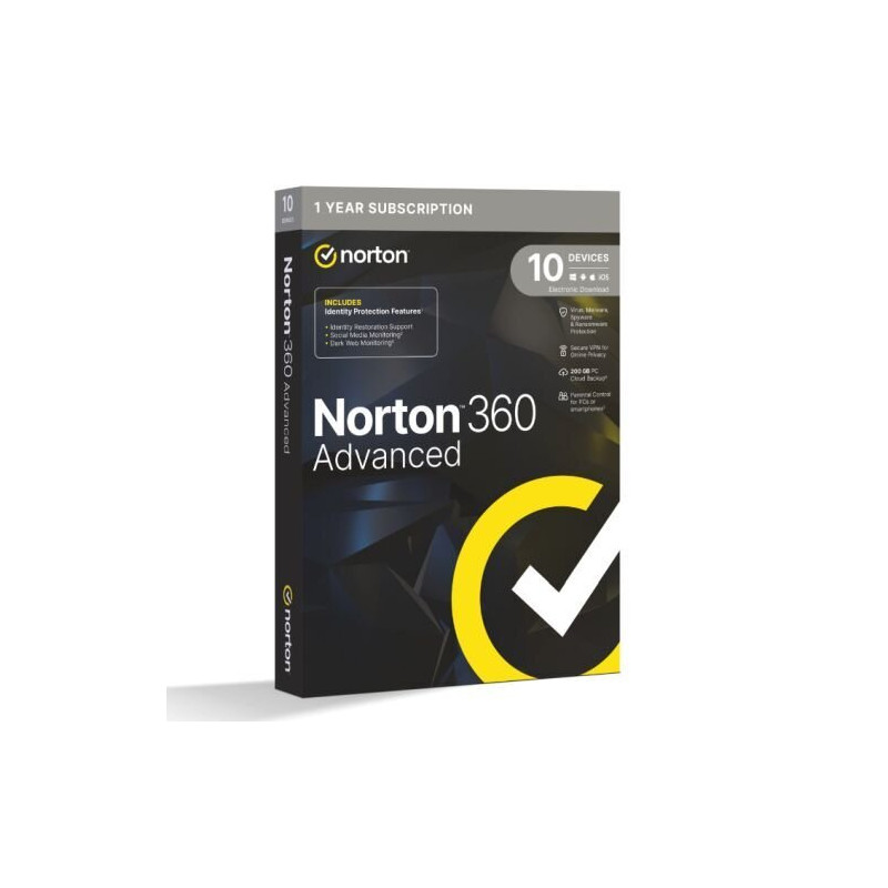 Norton 360 Advanced 10 Device 1-Year Subscription Antivirus Software