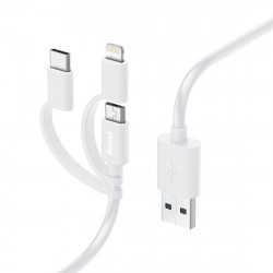 HAMA 00201535 3-in-1 USB-A to USB-C/Micro-USB/Lightning Charging Cable, 1m, White