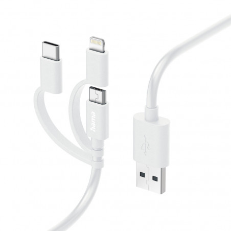 HAMA 00201535 3-in-1 USB-A to USB-C/Micro-USB/Lightning Charging Cable, 1m, White