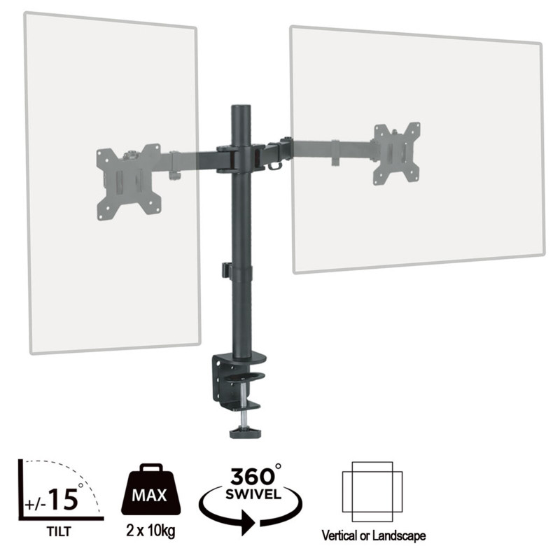 PIXL DOUBLE ARM Dual Monitor Desk Mount Arm, VESA 75x75/100x100, 10kg Capacity