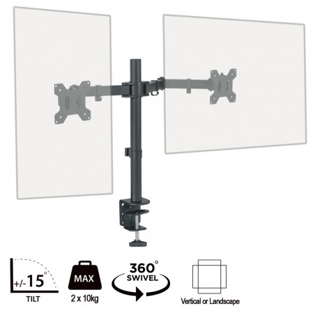 PIXL DOUBLE ARM Dual Monitor Desk Mount Arm, VESA 75x75/100x100, 10kg Capacity