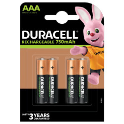 DURACELL DURHR03B4-750SC 750mAh 4-Pack AAA Rechargeable Batteries