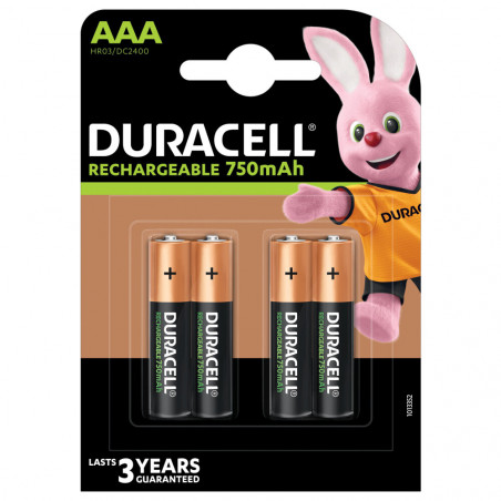 DURACELL DURHR03B4-750SC 750mAh 4-Pack AAA Rechargeable Batteries