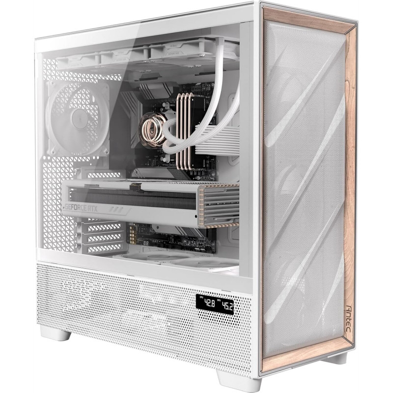 ANTEC Flux PRO Full Tower PC Case with Tempered Glass, White/Wood