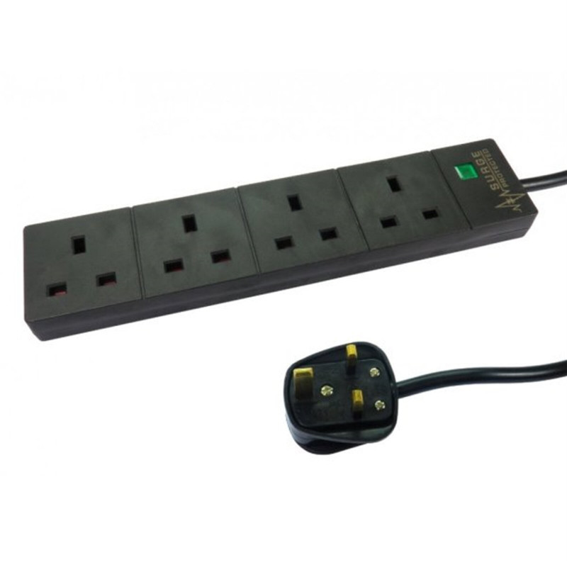 Serv RB-02M04SPDBLK 2m 4 Gang Surge Protected LED Indicator Mains Extension