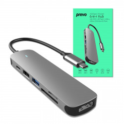 PREVO C605A 6-in-1 USB-C Hub Docking Station