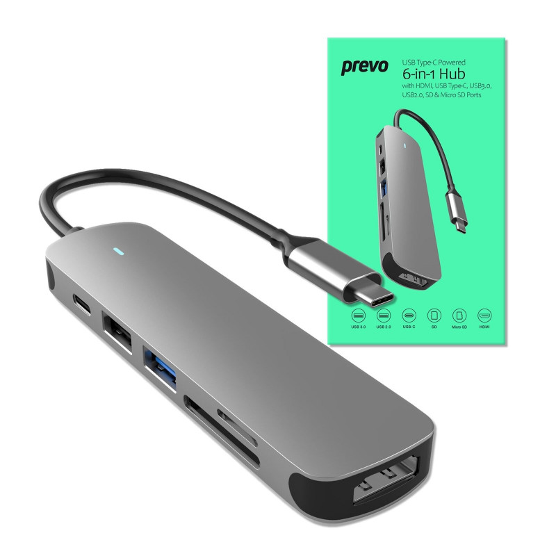 PREVO C605A 6-in-1 USB-C Hub Docking Station