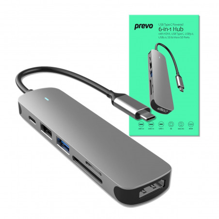 PREVO C605A 6-in-1 USB-C Hub Docking Station