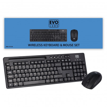 EVO LABS WM-757UK Wireless Keyboard and Mouse Combo with Stand