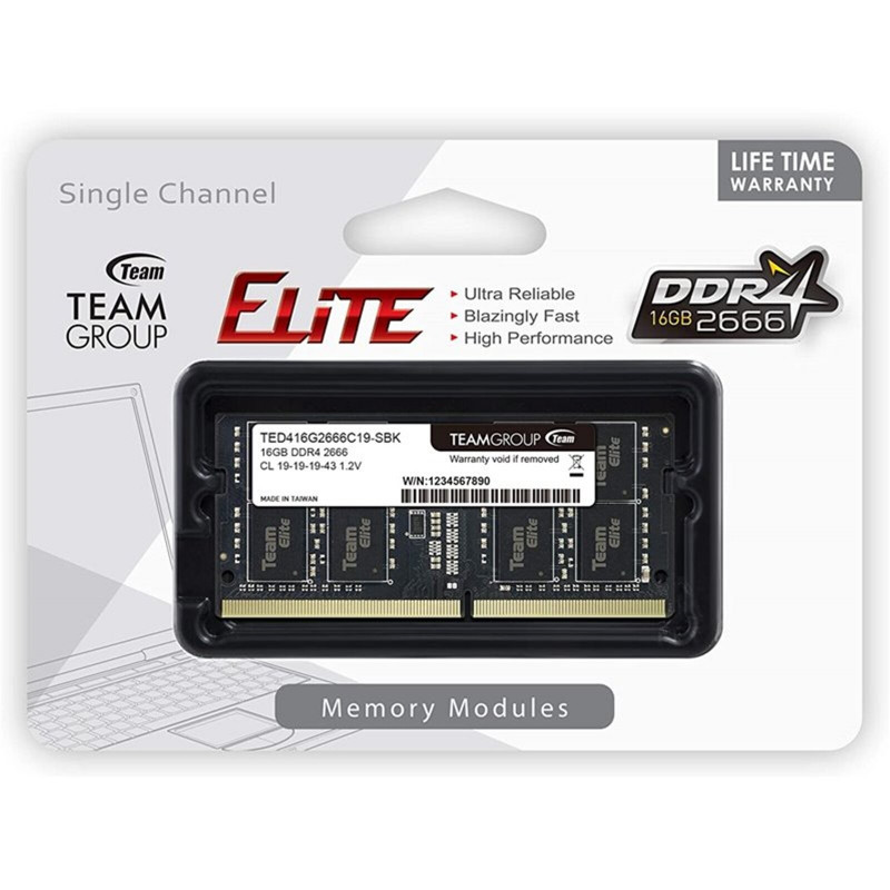 TEAM TED416G2666C19-S01 16GB DDR4 2666MHz SODIMM RAM