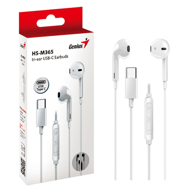 GENIUS HS-M365W USB-C Wired Earbuds with Microphone