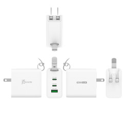 J5CREATE JUP3565CV-N 65W GAN USB-C 3-Port Travel Charger
