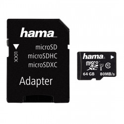 HAMA 64GB MicroSDXC Card with SD Adapter Class 10 UHS-I