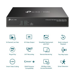TP-LINK VIGI NVR1004H-4P 4-Channel PoE+ NVR with 16MP Decoding, 4K HDMI Output