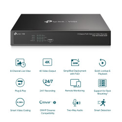 TP-LINK VIGI NVR1008H-8MP 8-Channel PoE+ NVR with 16MP Decoding